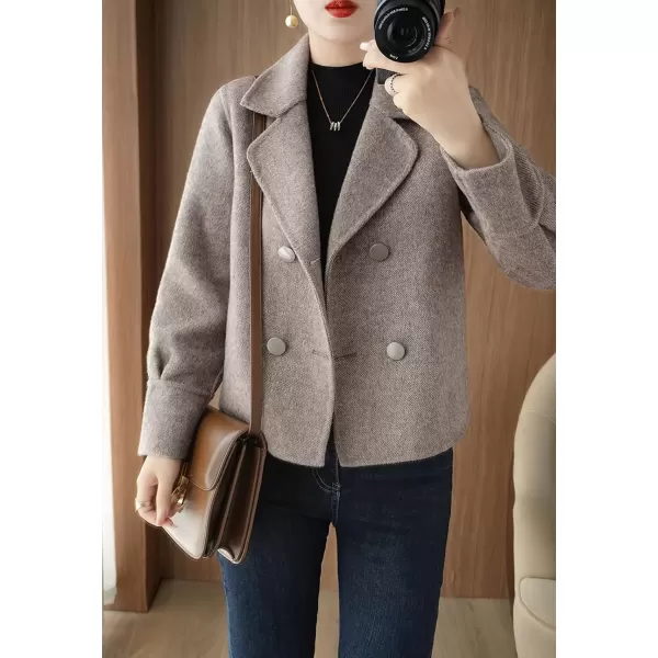 imagechouyatou Womens Casual Business Wool Blend Cropped Coat Loose Double Breasted Dressy Blazer Pea CoatGrey