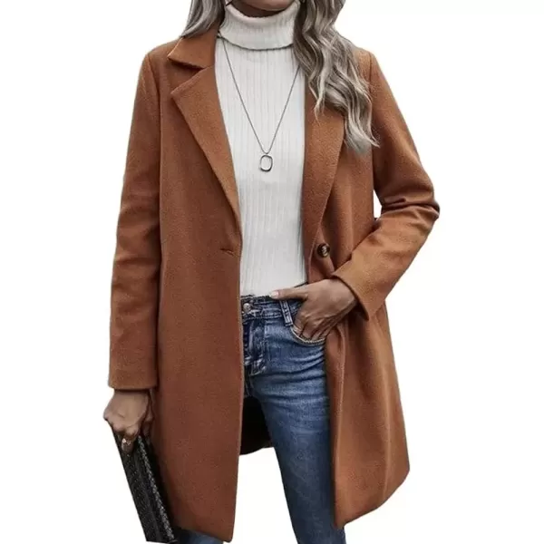imagechouyatou Womens Chic Notch Lapel One Button Long Wool Pea Coat Winter Warm Trench CoatCaramel