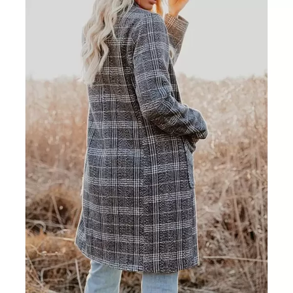 imagechouyatou Womens Chic Single Breasted Mid Long Plaid Wool Coat Blazer OvercoatGrey