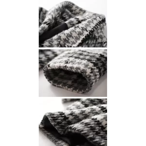 imagechouyatou Womens Elegant Houndstooth Plaid Double Breasted Lapel Collar Office Work Wool Pea Coat OvercoatBlack White