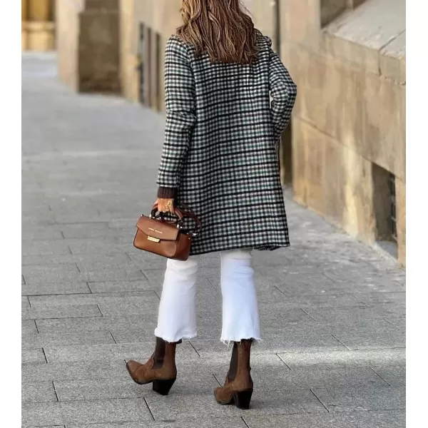 imagechouyatou Womens Elegant Single Breasted Plaid Wool Coat Casual Lapel Long Trench Pea CoatBlack