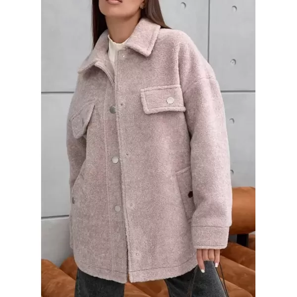 imagechouyatou Womens Fall 2024 Button Down Wool Coat Single Breasted Casual Loose Wool Jacket OvercoatDirty Pink