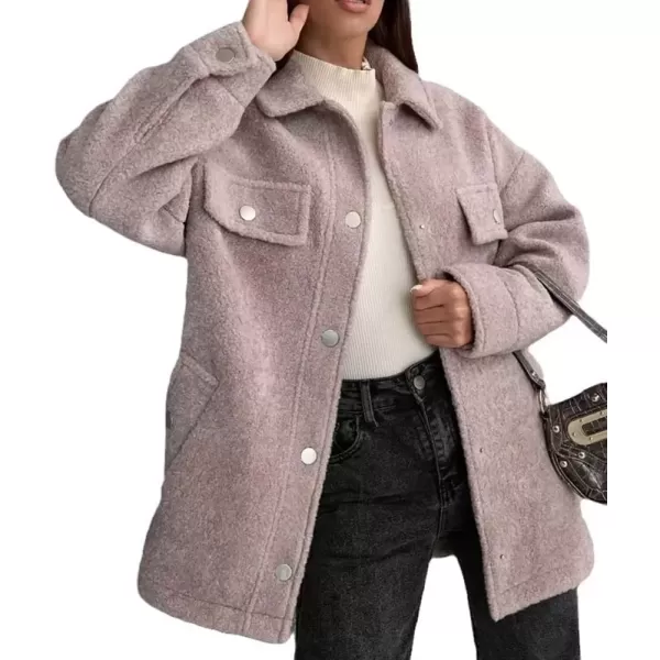 imagechouyatou Womens Fall 2024 Button Down Wool Coat Single Breasted Casual Loose Wool Jacket OvercoatDirty Pink