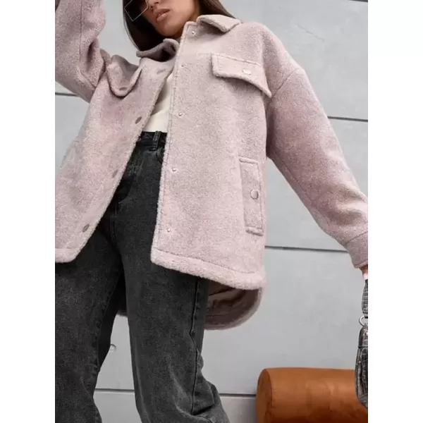 imagechouyatou Womens Fall 2024 Button Down Wool Coat Single Breasted Casual Loose Wool Jacket OvercoatDirty Pink