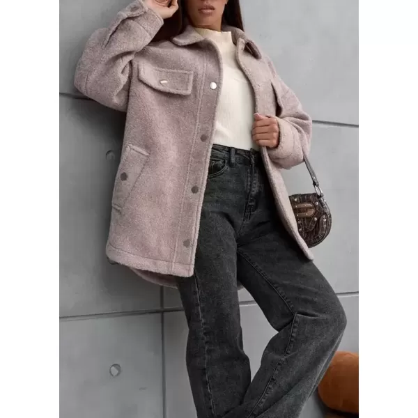 imagechouyatou Womens Fall 2024 Button Down Wool Coat Single Breasted Casual Loose Wool Jacket OvercoatDirty Pink