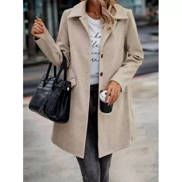imagechouyatou Womens Fall Herringbone Wool Coat Formal Office Work Single Breasted Winter Pea CoatApricot