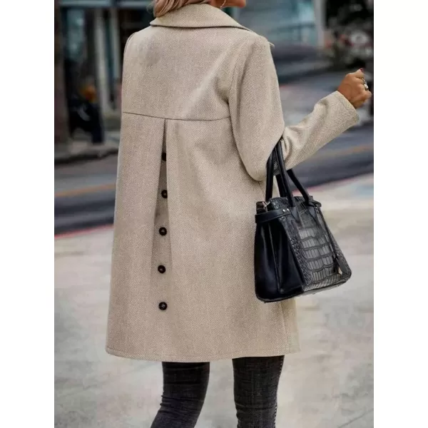 imagechouyatou Womens Fall Herringbone Wool Coat Formal Office Work Single Breasted Winter Pea CoatApricot