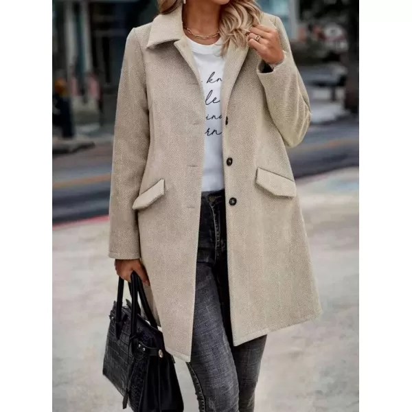 imagechouyatou Womens Fall Herringbone Wool Coat Formal Office Work Single Breasted Winter Pea CoatApricot