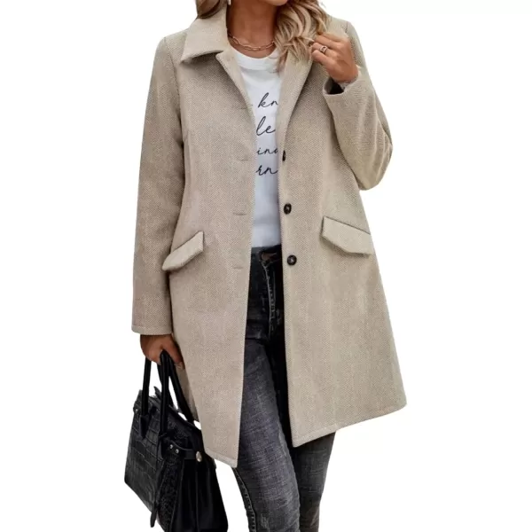imagechouyatou Womens Fall Herringbone Wool Coat Formal Office Work Single Breasted Winter Pea CoatApricot