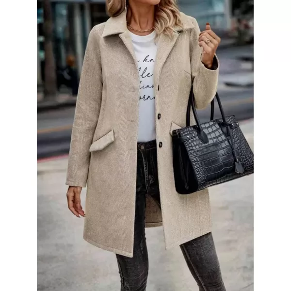 imagechouyatou Womens Fall Herringbone Wool Coat Formal Office Work Single Breasted Winter Pea CoatApricot
