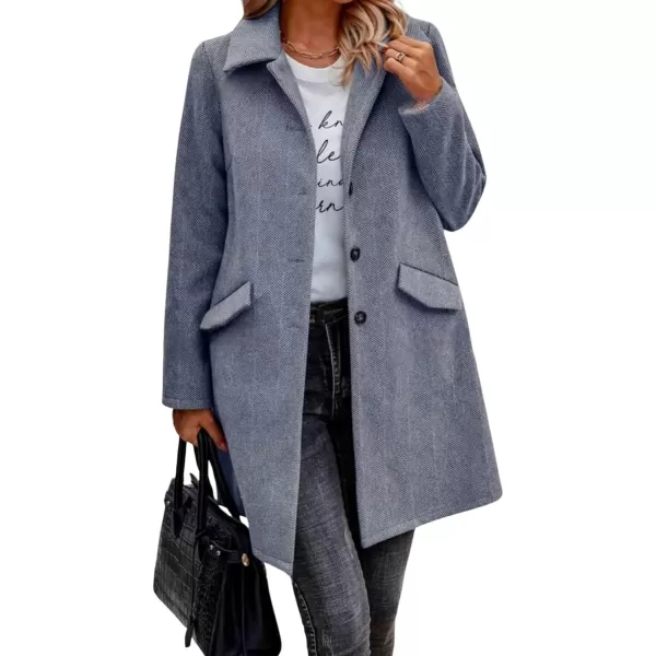 imagechouyatou Womens Fall Herringbone Wool Coat Formal Office Work Single Breasted Winter Pea CoatBlue