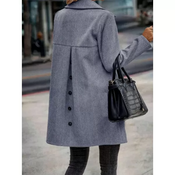 imagechouyatou Womens Fall Herringbone Wool Coat Formal Office Work Single Breasted Winter Pea CoatBlue