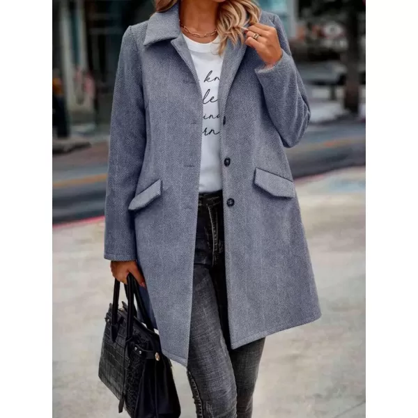 imagechouyatou Womens Fall Herringbone Wool Coat Formal Office Work Single Breasted Winter Pea CoatBlue