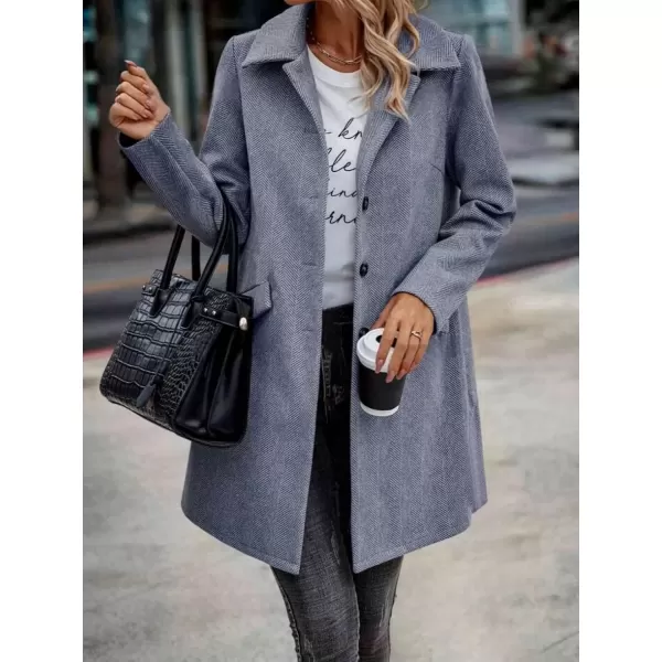 imagechouyatou Womens Fall Herringbone Wool Coat Formal Office Work Single Breasted Winter Pea CoatBlue