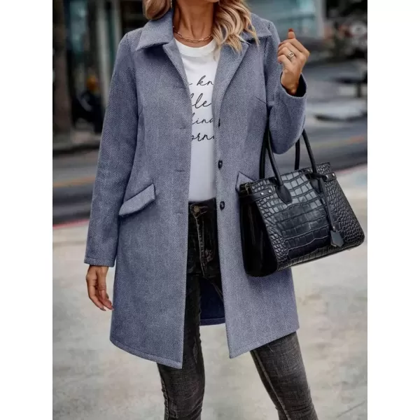 imagechouyatou Womens Fall Herringbone Wool Coat Formal Office Work Single Breasted Winter Pea CoatBlue