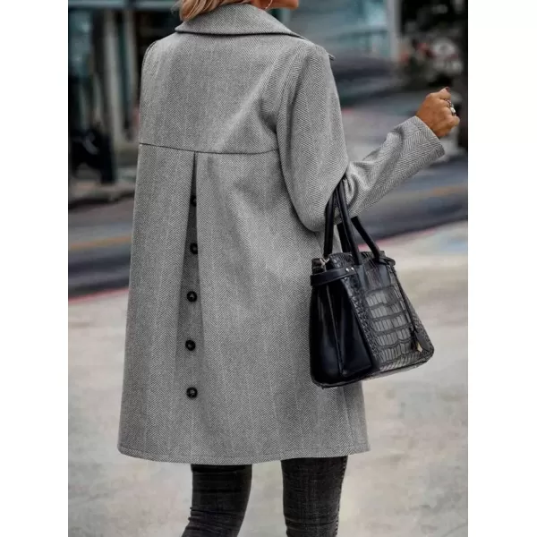 imagechouyatou Womens Fall Herringbone Wool Coat Formal Office Work Single Breasted Winter Pea CoatGrey