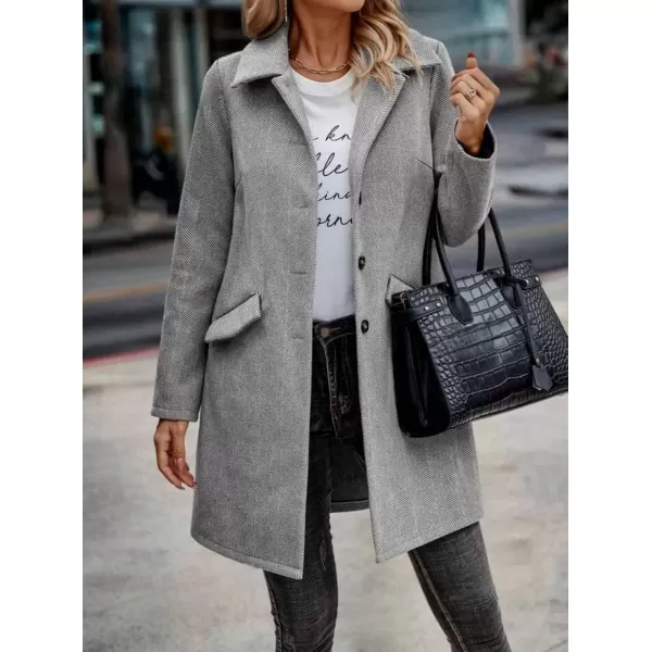 imagechouyatou Womens Fall Herringbone Wool Coat Formal Office Work Single Breasted Winter Pea CoatGrey