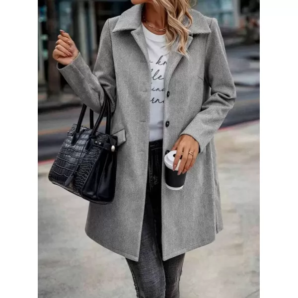 imagechouyatou Womens Fall Herringbone Wool Coat Formal Office Work Single Breasted Winter Pea CoatGrey
