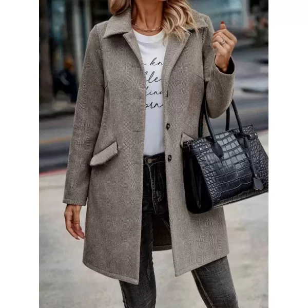 imagechouyatou Womens Fall Herringbone Wool Coat Formal Office Work Single Breasted Winter Pea CoatKhaki