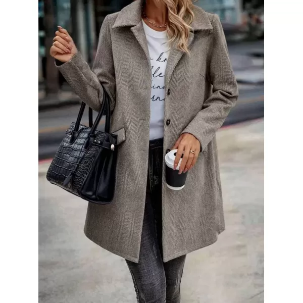 imagechouyatou Womens Fall Herringbone Wool Coat Formal Office Work Single Breasted Winter Pea CoatKhaki