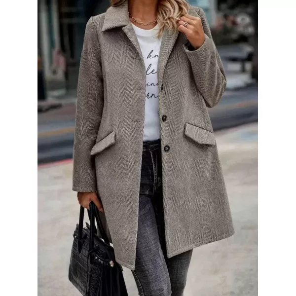 imagechouyatou Womens Fall Herringbone Wool Coat Formal Office Work Single Breasted Winter Pea CoatKhaki