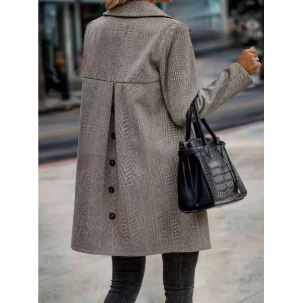 imagechouyatou Womens Fall Herringbone Wool Coat Formal Office Work Single Breasted Winter Pea CoatKhaki