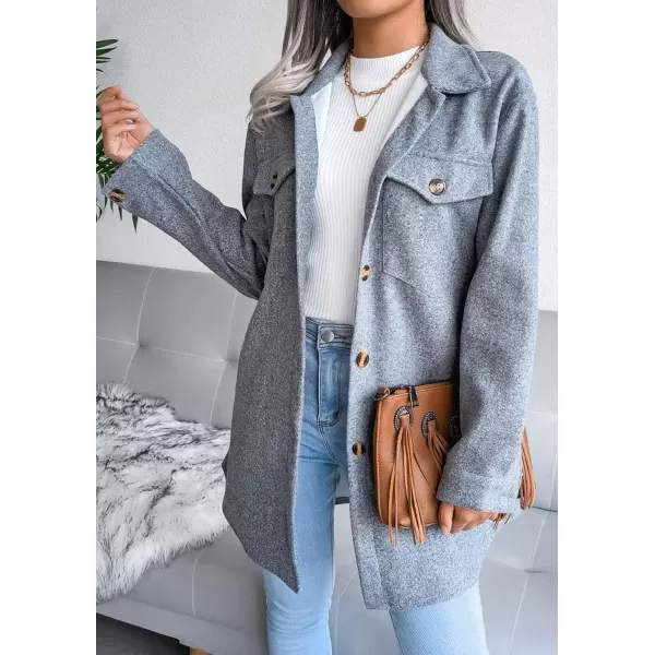 imagechouyatou Womens Fashion Lapel Collar Single Breasted Loose Fit Wool Blend Shirt Jacket Shacket with BeltGrey