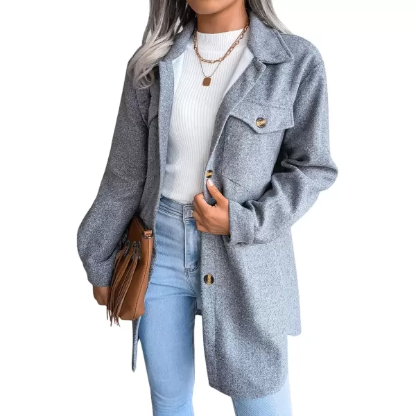 imagechouyatou Womens Fashion Lapel Collar Single Breasted Loose Fit Wool Blend Shirt Jacket Shacket with BeltGrey