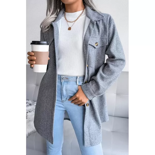 imagechouyatou Womens Fashion Lapel Collar Single Breasted Loose Fit Wool Blend Shirt Jacket Shacket with BeltGrey