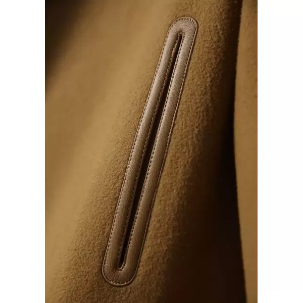 imagechouyatou Womens Hooded Oversized Wool Coat Single Breasted Work Office Wool Blend Overcoat with HoodCamel Brown