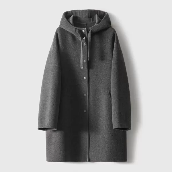 imagechouyatou Womens Hooded Oversized Wool Coat Single Breasted Work Office Wool Blend Overcoat with HoodGray