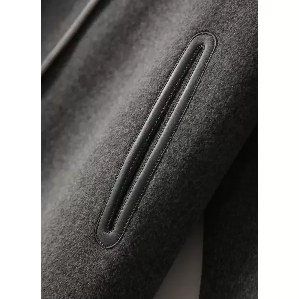 imagechouyatou Womens Hooded Oversized Wool Coat Single Breasted Work Office Wool Blend Overcoat with HoodGray