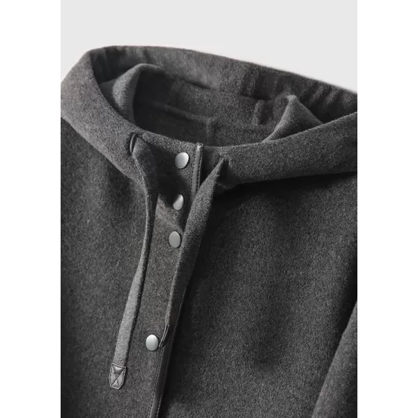 imagechouyatou Womens Hooded Oversized Wool Coat Single Breasted Work Office Wool Blend Overcoat with HoodGray