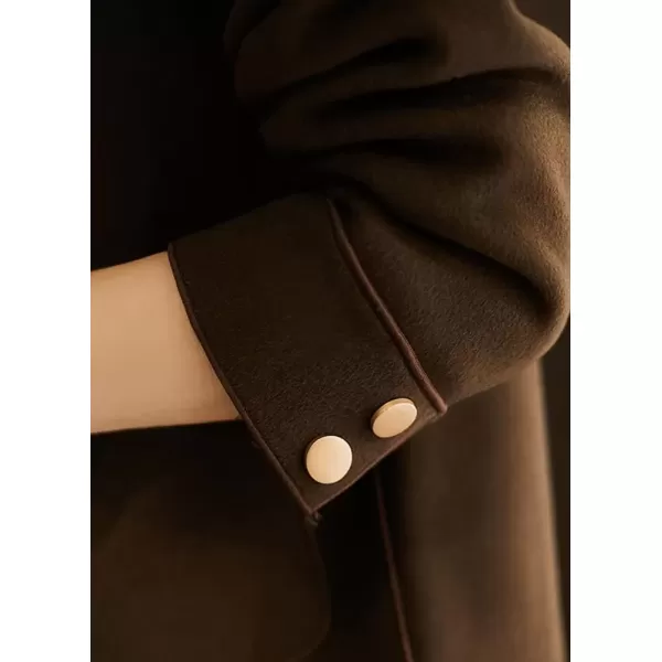 imagechouyatou Womens Lightweight Single Breasted Wool Coat Casual Loose Button Down Pea Coat JacketssDark Brown
