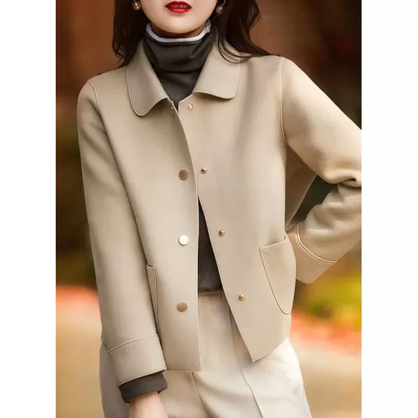 imagechouyatou Womens Lightweight Single Breasted Wool Coat Casual Loose Button Down Pea Coat JacketssLight Khaki