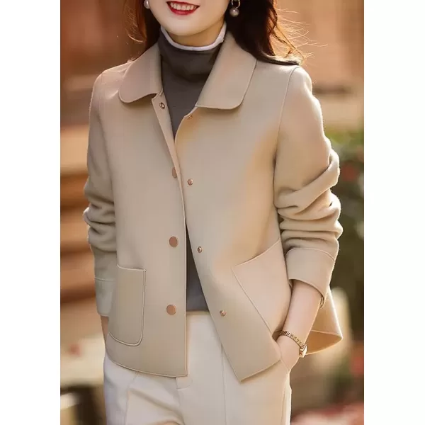 imagechouyatou Womens Lightweight Single Breasted Wool Coat Casual Loose Button Down Pea Coat JacketssLight Khaki