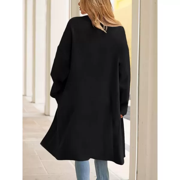 imagechouyatou Womens Lightweight Wool Coat Open Front Casual Wool Coatigan Coats with PocketsBlack