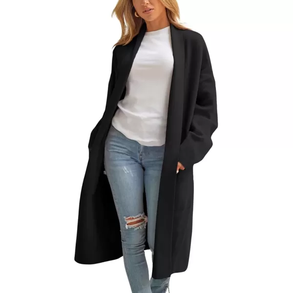 imagechouyatou Womens Lightweight Wool Coat Open Front Casual Wool Coatigan Coats with PocketsBlack