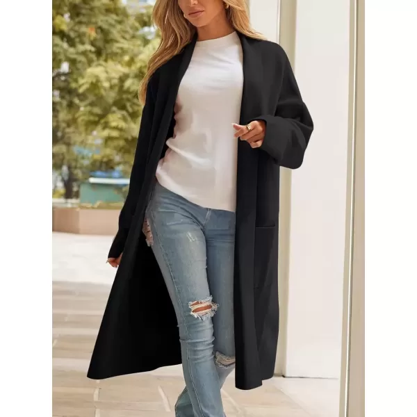 imagechouyatou Womens Lightweight Wool Coat Open Front Casual Wool Coatigan Coats with PocketsBlack