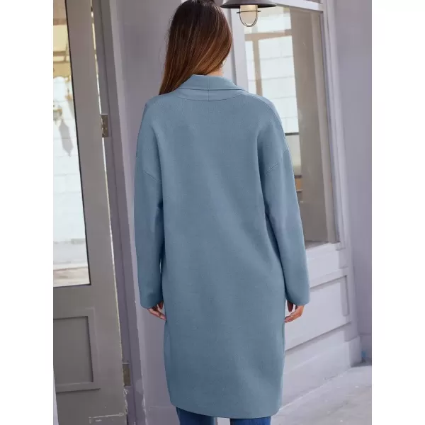 imagechouyatou Womens Lightweight Wool Coat Open Front Casual Wool Coatigan Coats with PocketsBlue