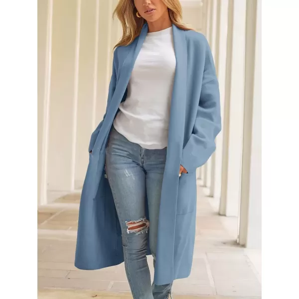 imagechouyatou Womens Lightweight Wool Coat Open Front Casual Wool Coatigan Coats with PocketsBlue