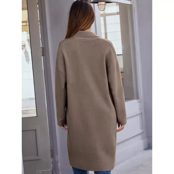 imagechouyatou Womens Lightweight Wool Coat Open Front Casual Wool Coatigan Coats with PocketsBrown