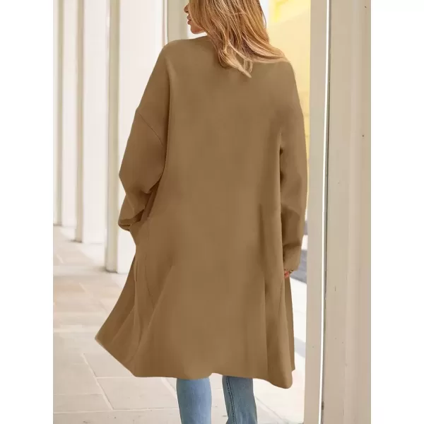 imagechouyatou Womens Lightweight Wool Coat Open Front Casual Wool Coatigan Coats with PocketsCamel