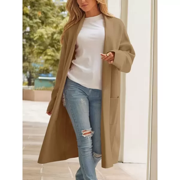 imagechouyatou Womens Lightweight Wool Coat Open Front Casual Wool Coatigan Coats with PocketsCamel