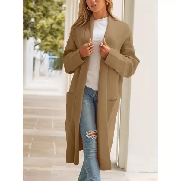imagechouyatou Womens Lightweight Wool Coat Open Front Casual Wool Coatigan Coats with PocketsCamel