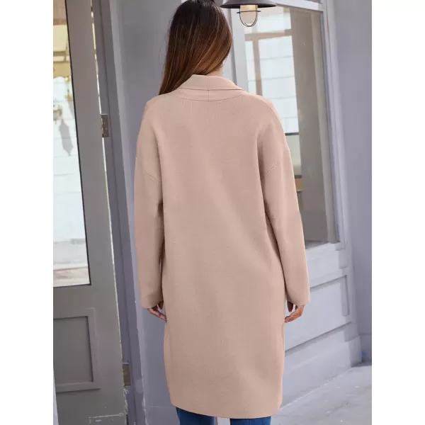 imagechouyatou Womens Lightweight Wool Coat Open Front Casual Wool Coatigan Coats with PocketsKhaki