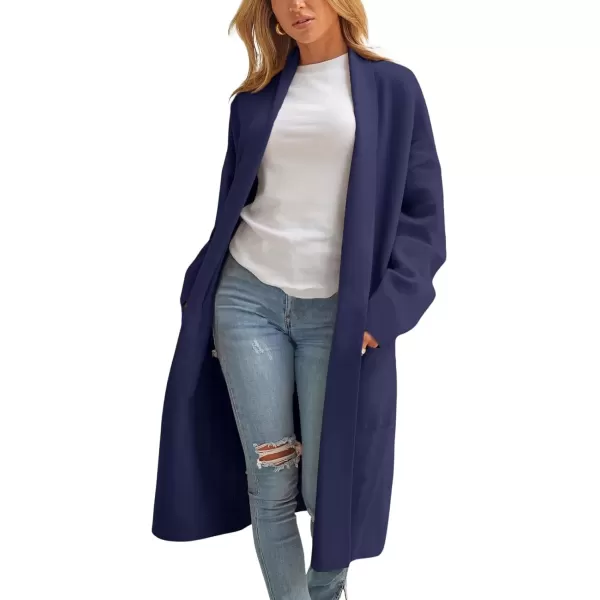 imagechouyatou Womens Lightweight Wool Coat Open Front Casual Wool Coatigan Coats with PocketsNavy Blue