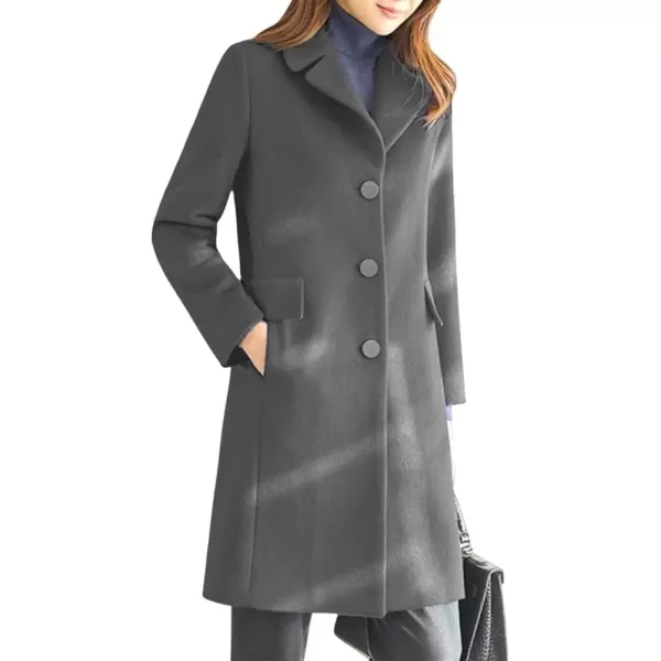 imagechouyatou Womens Notched Lapel Single Breasted Business Casual Wool Blend Long Trench CoatGray