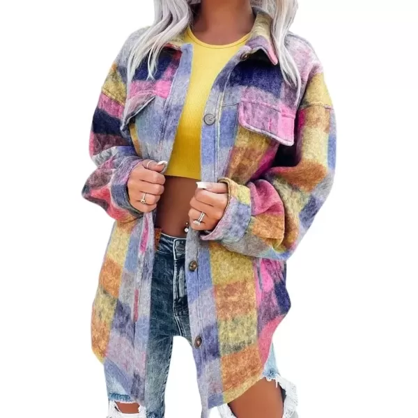 imagechouyatou Womens Vintage Plaid Checked Single Breasted Colorful Wool Coat OvercoatBlue