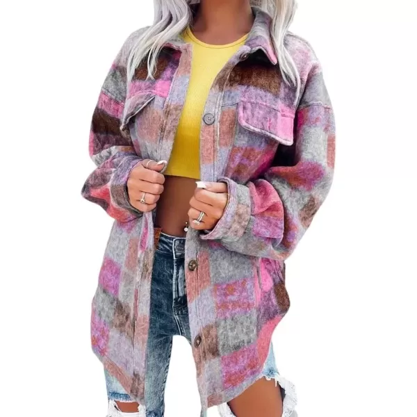 imagechouyatou Womens Vintage Plaid Checked Single Breasted Colorful Wool Coat OvercoatGray